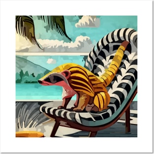 watercolor yellow pangolin on lounge chair Posters and Art